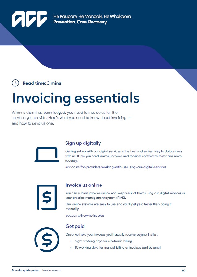 ACC8870 Provider Quick Guide A4 how to invoice How to invoice provider quick guide page one information