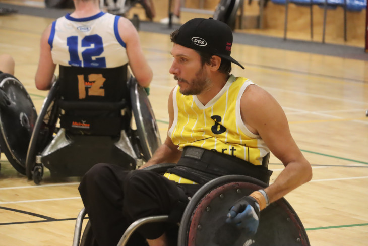 Gavin Rolton playing Wheelchair Rugby.