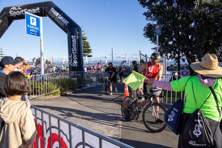 Several competitors doing the cycling leg of IronMāori.