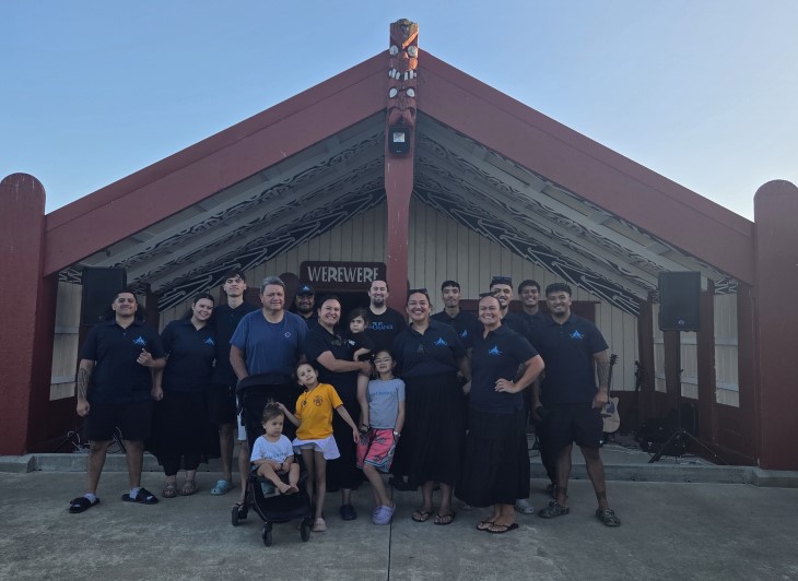 A group photo of the Waikato-based kapa haka group Te Iti Kahurangi.