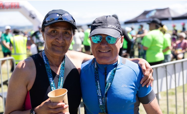 Whetumarama Mita and Tim Marshall after an IronMāori event.