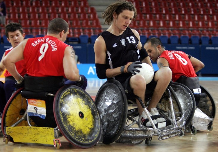 Dan Buckingham playing wheelchair rugby at the Paralympic Games in 2004.