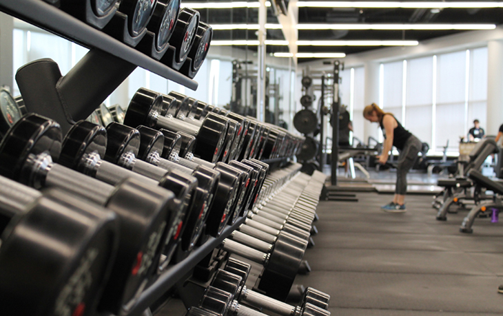 A row of weights in a gym