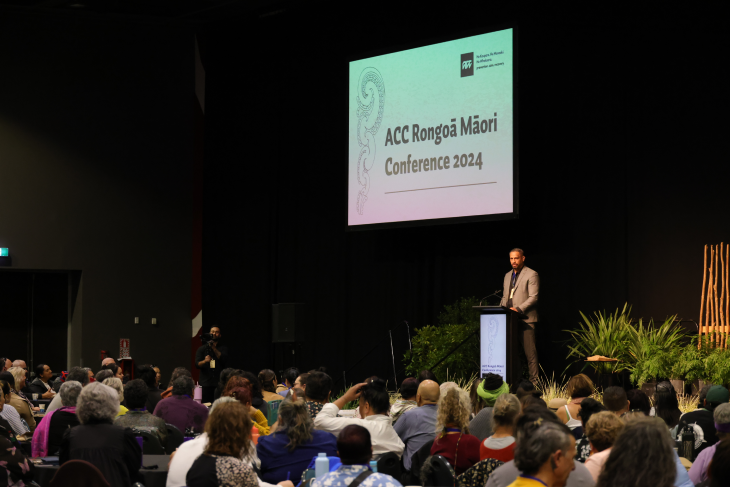 Eldon Paea, Head of Māori Health Partnerships for ACC, speaking at the ACC Rongoā Māori Conference.