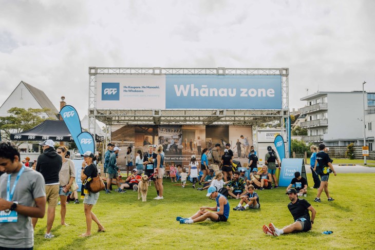 Participants relax at the ACC whānau zone at last year's Round the Bays.