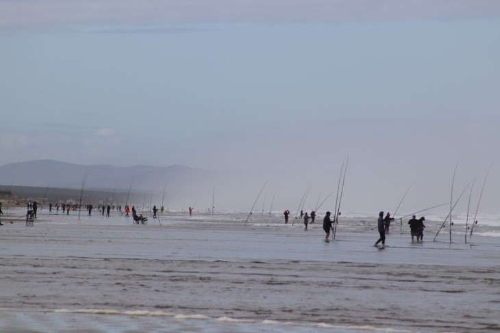 Competitors surf casting from the beach in the Snapper Bonanza at Ninety Mile Beach. 