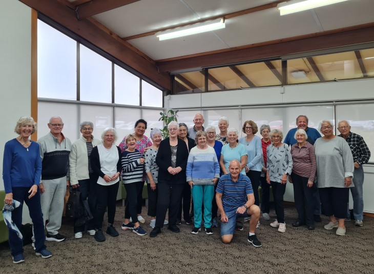 A group photo showing Sharleen Bishop and the rest of her community strength and balance class.