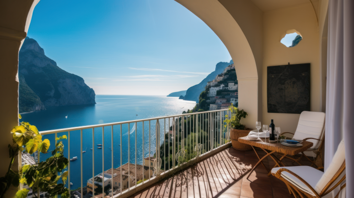 A stunning view of the ocean from a balcony in the Mediterranean.