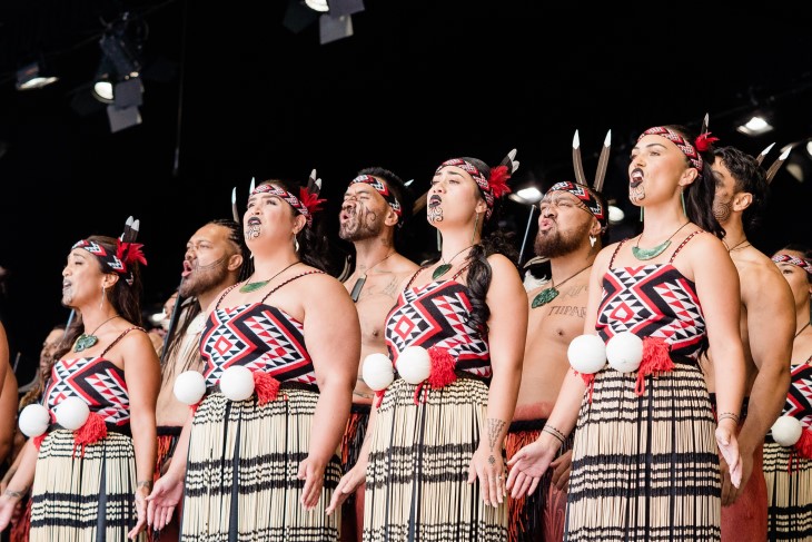 A kapa haka group performing at Te Matatini.