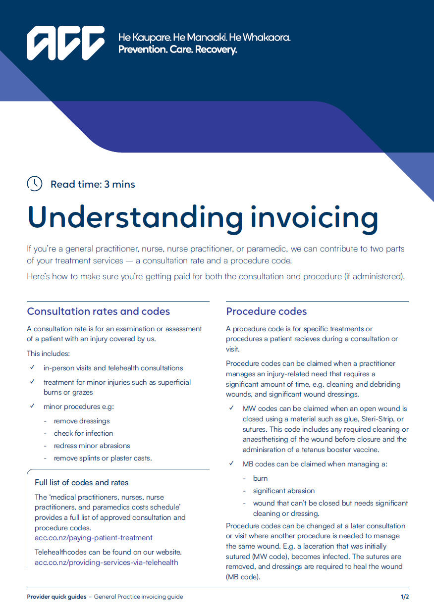 How to invoice general practice quick guide page one information